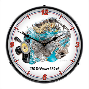 GTO Tri Power V8 Engine Backlit Wall Clock