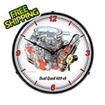 Collectable Sign and Clock Dual Quad 409 V8 Engine Backlit Wall Clock