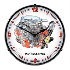 Dual Quad 409 V8 Engine Backlit Wall Clock