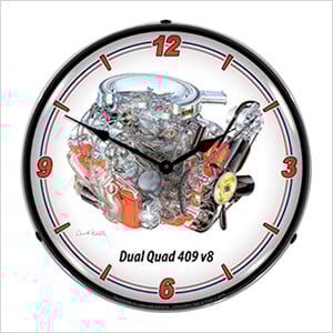 Dual Quad 409 V8 Engine Backlit Wall Clock