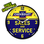Collectable Sign and Clock Chevrolet Bowtie Sales and Service Backlit Wall Clock