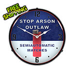 Collectable Sign and Clock Stop Arson Outlaw Backlit Wall Clock
