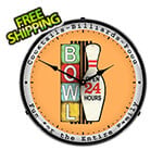 Collectable Sign and Clock Bowling 24 Hours Backlit Wall Clock