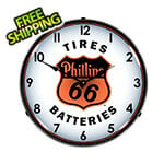 Collectable Sign and Clock Phillips 66 Tires and Batteries Backlit Wall Clock