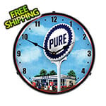 Collectable Sign and Clock Pure Gas Station Backlit Wall Clock