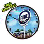 Collectable Sign and Clock Pure Gas Station Backlit Wall Clock