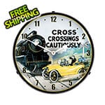 Collectable Sign and Clock Railroad Crossing Safety Backlit Wall Clock