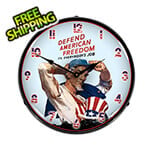 Collectable Sign and Clock Defend American Freedom Backlit Wall Clock