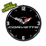 Collectable Sign and Clock C5 Corvette Black Tie Backlit Wall Clock