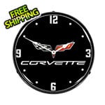 Collectable Sign and Clock C6 Corvette Black Tie Backlit Wall Clock