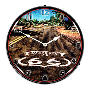 Historic US 66 Backlit Wall Clock