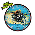 Collectable Sign and Clock Afternoon Motorcycle Ride Backlit Wall Clock