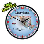 Collectable Sign and Clock State of Maryland Backlit Wall Clock