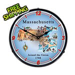 Collectable Sign and Clock State of Massachusetts Backlit Wall Clock
