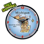 Collectable Sign and Clock State of Michigan Backlit Wall Clock