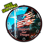 Collectable Sign and Clock Support Our Troops Backlit Wall Clock