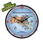 Collectable Sign and Clock Massachusetts Supports the 2nd Amendment Backlit Wall Clock