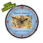 Collectable Sign and Clock North Dakota Supports the 2nd Amendment Backlit Wall Clock