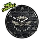 Collectable Sign and Clock Live to Ride Ride to Live Backlit Wall Clock