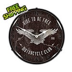 Collectable Sign and Clock Ride to be Free Motorcycle Club Backlit Wall Clock