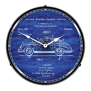 Porsche 356 Patent Blueprint Backlit Wall Clock