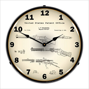 1866 Winchester Lever Action Rifle Patent Blueprint Backlit Wall Clock