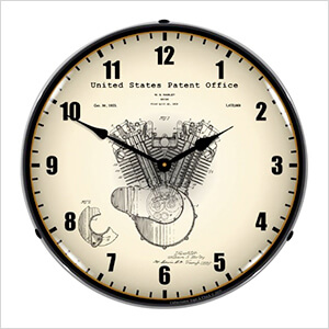 1923 Harley Davidson Engine Patent Blueprint Backlit Wall Clock
