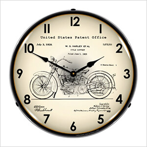 1928 Harley Patent Blueprint Backlit Wall Clock