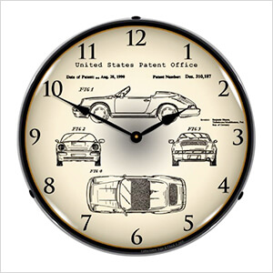 1990 Porsche 911 Patent Blueprint Backlit Wall Clock