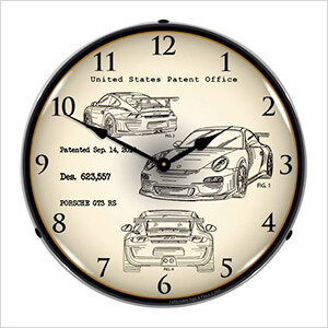 Porsche GT3 RS Patent Blueprint Backlit Wall Clock