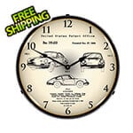 Collectable Sign and Clock 1964 Porsche 911 Patent Blueprint Backlit Wall Clock