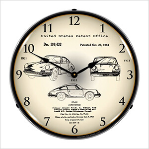 1964 Porsche 911 Patent Blueprint Backlit Wall Clock
