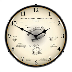 1898 Horseshoe Patent Blueprint Backlit Wall Clock