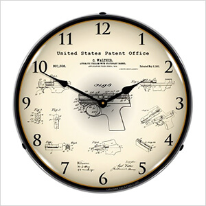 1911 Walther PPK Patent Blueprint Backlit Wall Clock