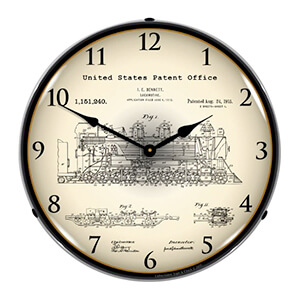 1913 Bennett Locomotive Patent Blueprint Backlit Wall Clock