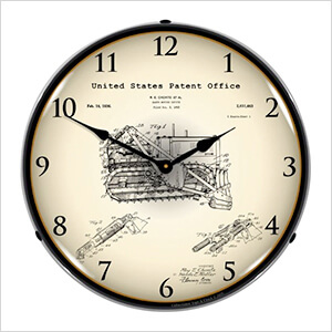 1936 Earth Moving Bulldozer Patent Blueprint Backlit Wall Clock