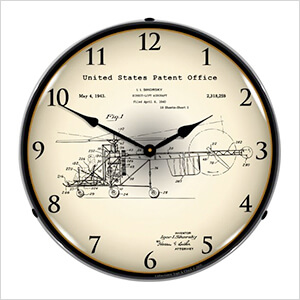 1940 Sikorsky Helicopter Patent Blueprint Backlit Wall Clock