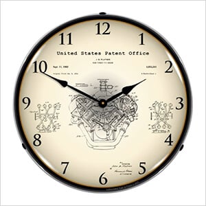 1954 Chrysler Hemi V-8 Engine Patent Blueprint Backlit Wall Clock