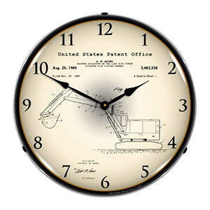 1969 Backhoe Excavator Patent Blueprint Backlit Wall Clock