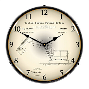 1969 Backhoe Excavator Patent Blueprint Backlit Wall Clock