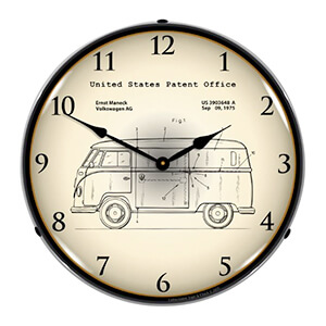 1975 Volkswagen Bus Patent Blueprint Backlit Wall Clock