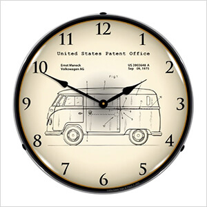 1975 Volkswagen Bus Patent Blueprint Backlit Wall Clock