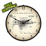 Collectable Sign and Clock 1982 Uzi Submachine Gun Patent Blueprint Backlit Wall Clock