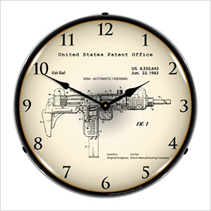 1982 Uzi Submachine Gun Patent Blueprint Backlit Wall Clock