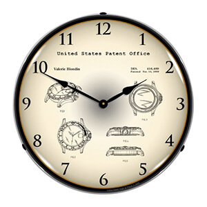 1999 Rolex Diving Watch Patent Blueprint Backlit Wall Clock