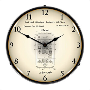 Apple iPhone Patent Blueprint Backlit Wall Clock