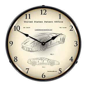 2003 Lamborghini Murcielago Patent Blueprint Backlit Wall Clock