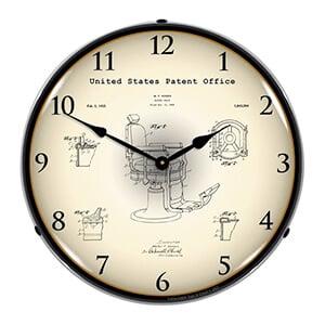 1929 Koken Barber's Chair Patent Blueprint Backlit Wall Clock