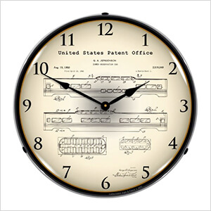 1946 Railroad Domed Observation Train Car Patent Blueprint Backlit Wall Clock