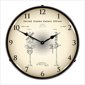 1935 Railroad Train Crossing Signal Patent Blueprint Backlit Wall Clock